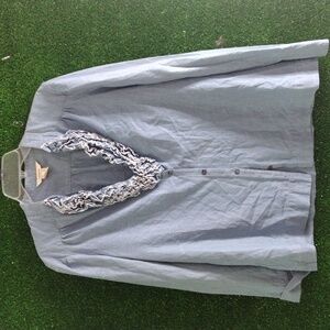 Sundance Light Blue Ruffled V-Neck Button-Up Blouse